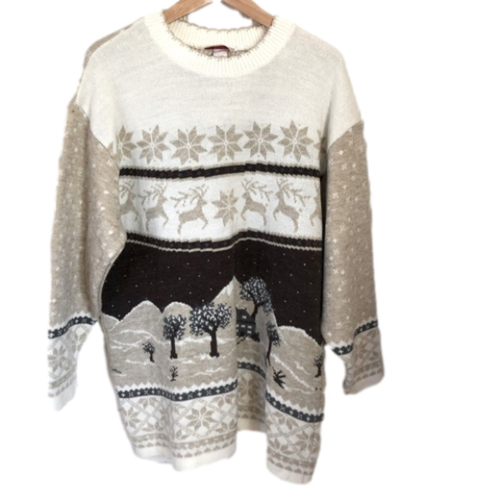 VINTAGE Cottagecore Holiday  Christmas Snowflake Knit Crewneck Sweater Large